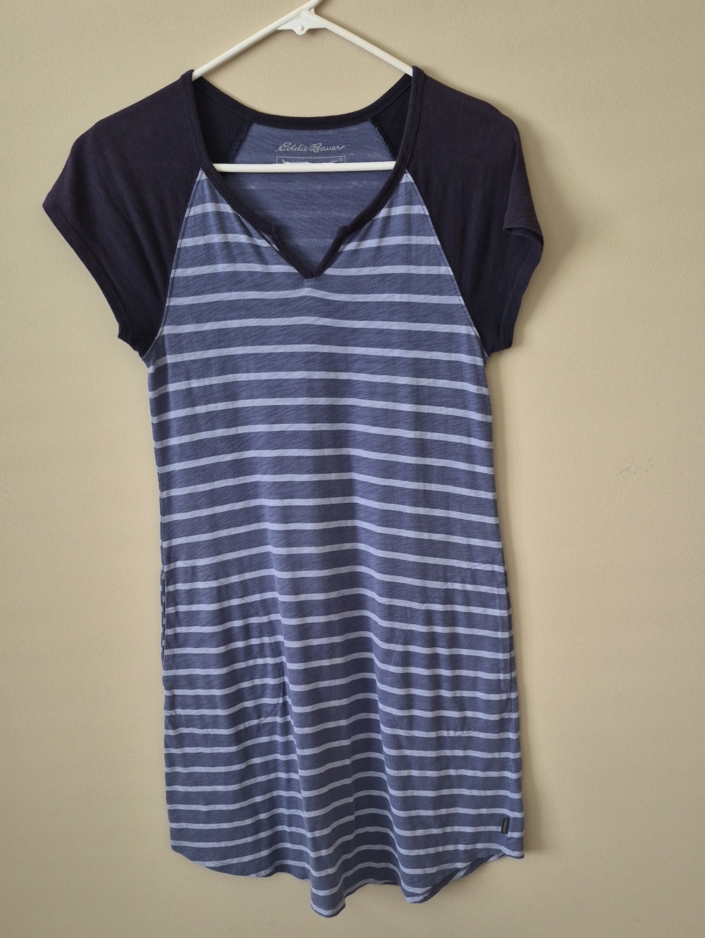 Eddie Bauer Navy and Light Blue Striped Raglan Tee Dress
